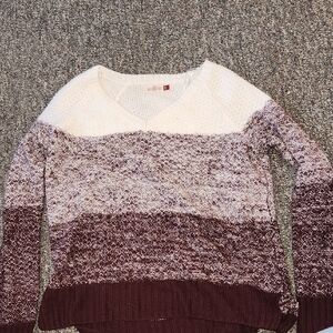 SO Women's V-Neck Sweater - Cream and Brown